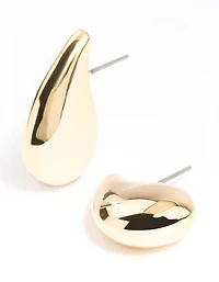 Gold Plated Smooth Teardrop Stud Earrings