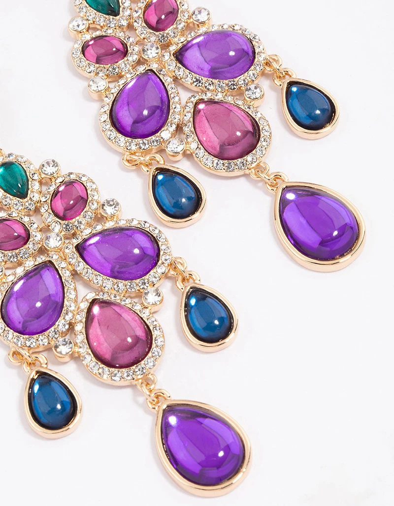 Gold Multi Stone Stud Earrings
