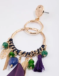 Gold Stone Tassel Drop Earrings
