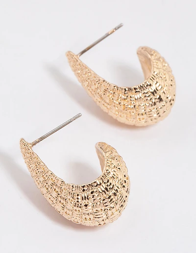 Gold Crescent Pear Hoop Earrings