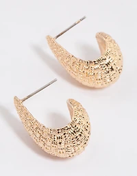 Gold Crescent Pear Hoop Earrings