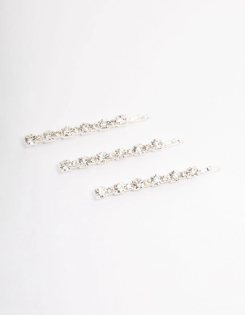 Silver Diamante Hair Pin Pack