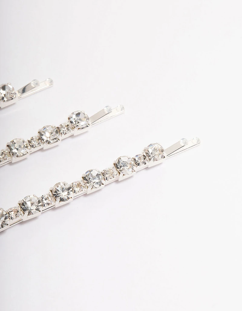 Silver Diamante Hair Pin Pack