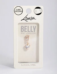 Gold Plated Surgical Steel Cubic Zirconia Heart Belly Ring