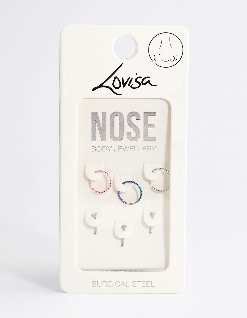 Surgical Steel Cubic Zirconia Nose Stud 6-Pack