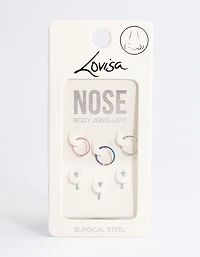 Surgical Steel Cubic Zirconia Nose Stud 6-Pack