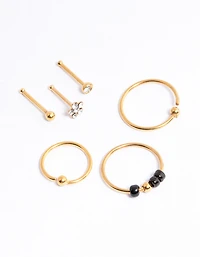 Gold Plated Surgical Steel Cubic Zirconia Flower Nose Stud 6-Pack