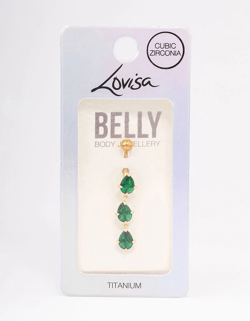 Gold Plated Titanium Triple Pear Drop Belly Ring