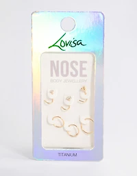 Gold Plated Titanium Ring & Hook Nose 6-Pack