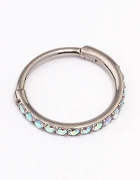 Titanium Single Half Cubic Zirconia Clicker Ring 8mm