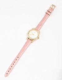 Kids Diamante & Glitter Cat Faux Leather Watch