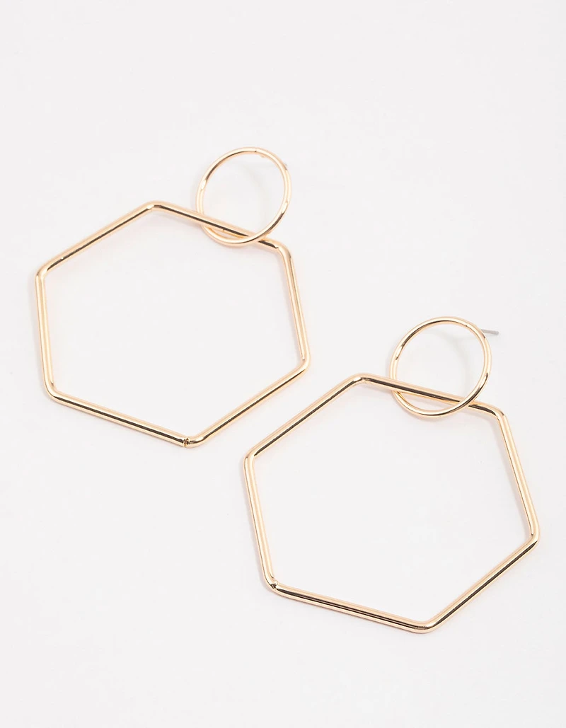 Gold Hexagon Drop Earrings