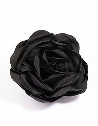 Black Fabric Plisse Flower Corsage Clip