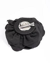 Black Fabric Plisse Flower Corsage Clip