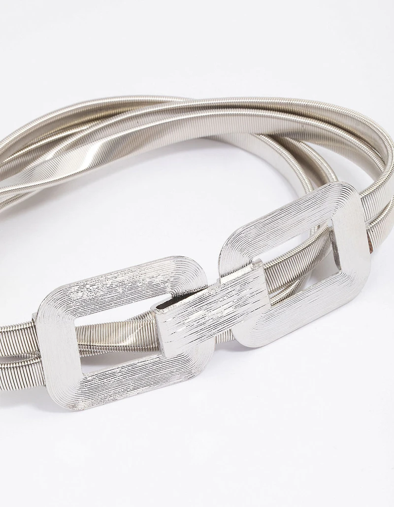 Silver Rectangle Buckle Stretch Belt