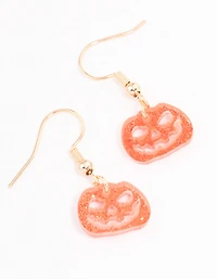 Gold Angry Pumpkin Drop Earrings