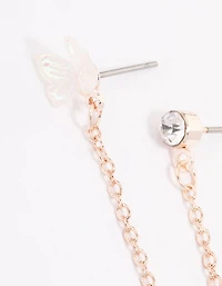 Rose Gold Dainty Butterfly Chain Earrings