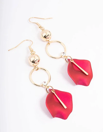 Boucles d’oreilles tombantes en forme de boule rose et de pétales