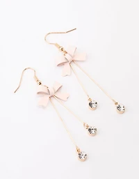 Blush Diamante Bow Double Bar Drop Earrings
