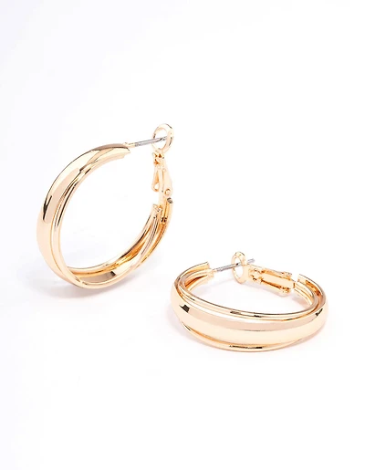Gold Clean Triple Hoop Earrings