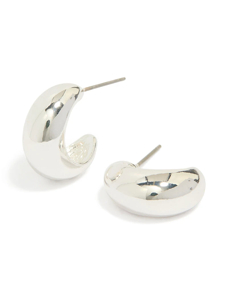 Silver Chubby Teardrop Huggie Earrings
