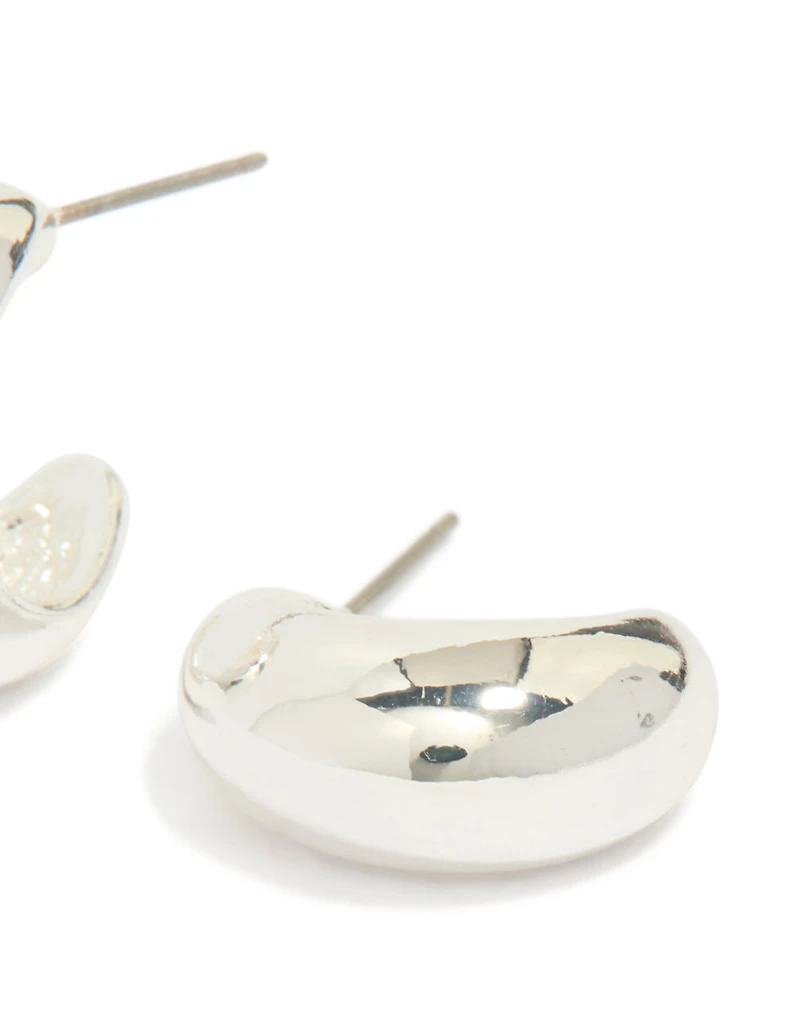 Silver Chubby Teardrop Huggie Earrings