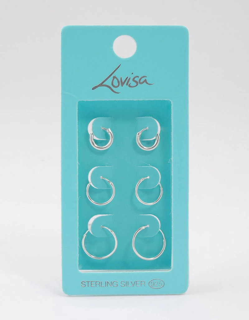 Sterling Silver Mixed Thick Hoop Earrings Pack