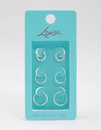 Sterling Silver Mixed Thick Hoop Earrings Pack