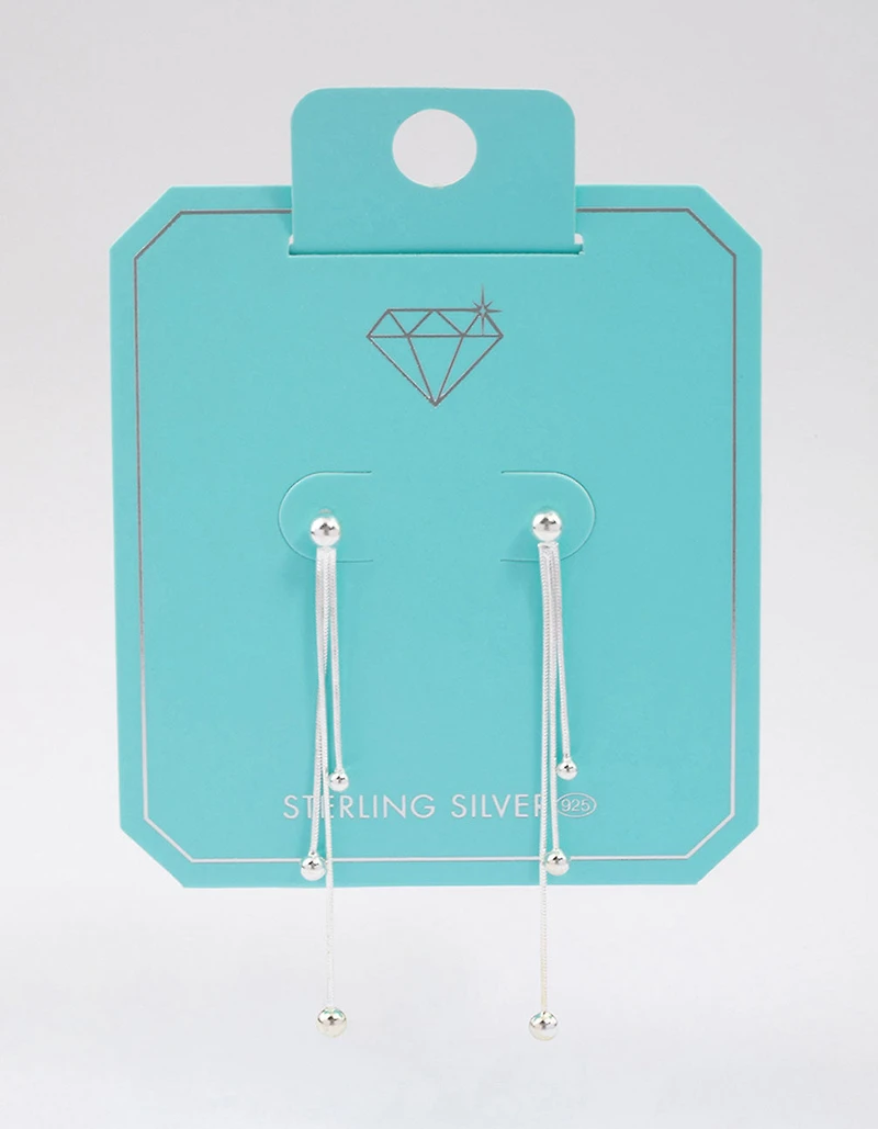 Boucles d’oreilles pendantes en argent sterling à chaîne et boule tombante