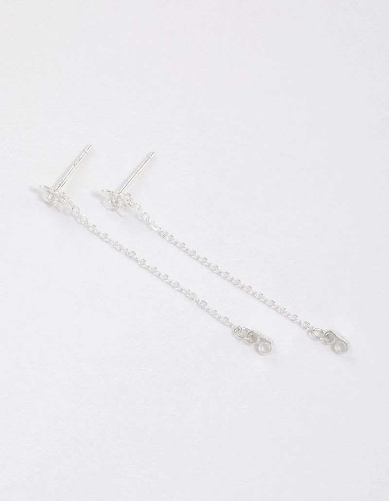 Sterling Silver Flower Stud Chain Earrings