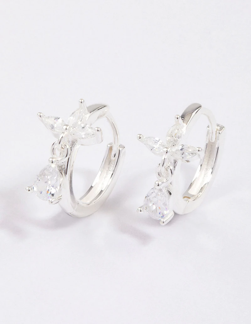 Sterling Silver Trio Marquise Huggie Pear Earrings