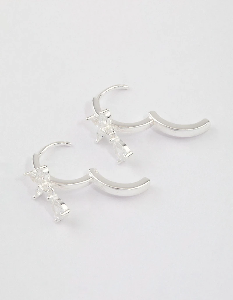 Sterling Silver Trio Marquise Huggie Pear Earrings