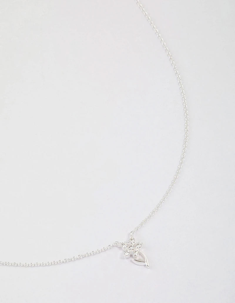 Sterling Silver Cubic Zirconia Stem Necklace