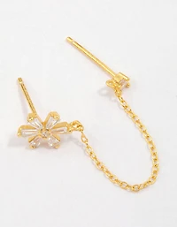 Gold Plated Sterling Silver Flower Chain Stud Earrings