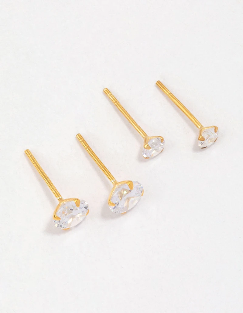 Gold Plated Sterling Silver Cubic Zirconia Stud Pack