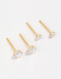 Gold Plated Sterling Silver Cubic Zirconia Stud Pack