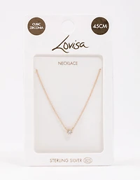 Gold Plated Sterling Silver Round Cubic Zirconia Dainty Necklace