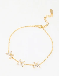 Gold Plated Sterling Silver Triangular Cubic Zirconia Butterfly Bracelet