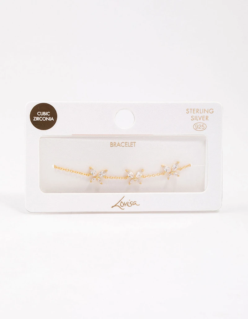 Gold Plated Sterling Silver Triangular Cubic Zirconia Butterfly Bracelet