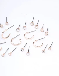Rose Gold Diamante Stud & Hoop Earring 12-Pack