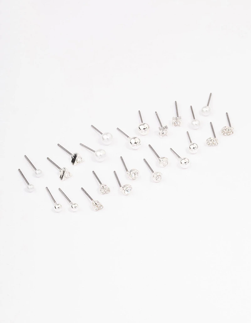 Silver Classic Pearl & Stone Earring 12-Pack