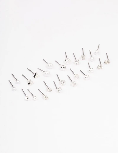 Silver Classic Pearl & Stone Earring 12-Pack