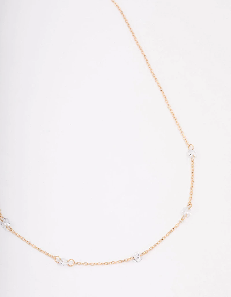 Gold Diamante Stone Chain Necklace