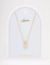 Gold Square Diamante Stone Short Necklace