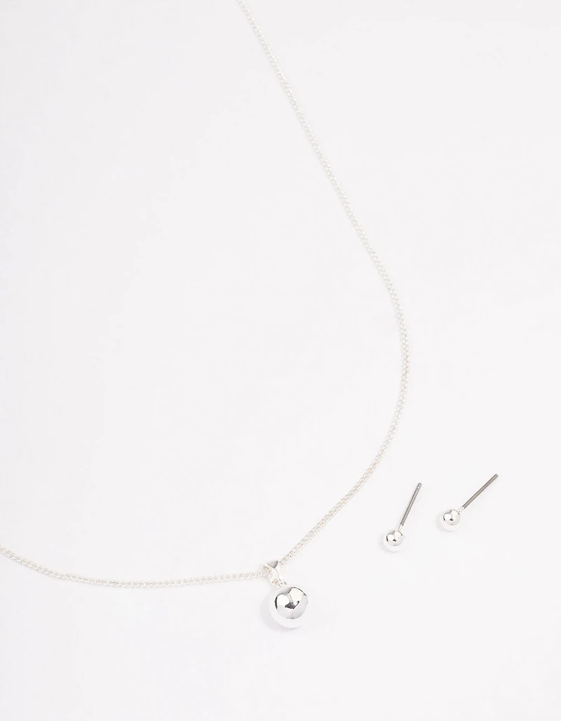 Silver Plain Ball Jewellery Set