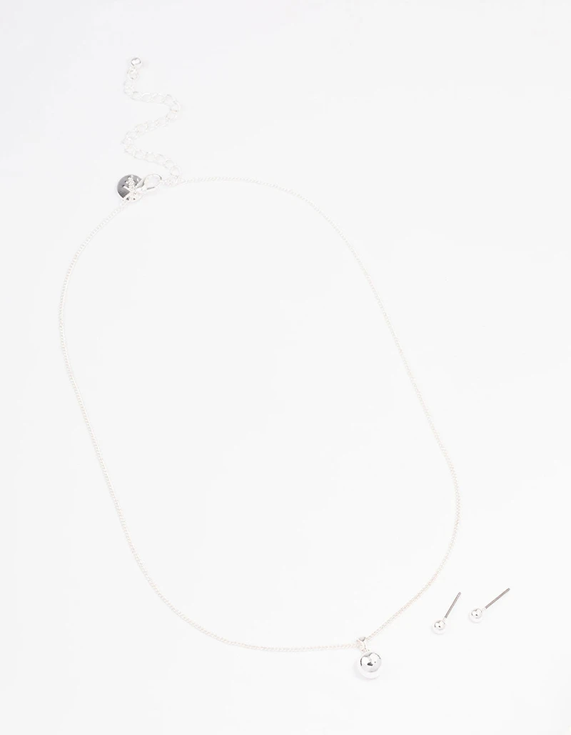 Silver Plain Ball Jewellery Set