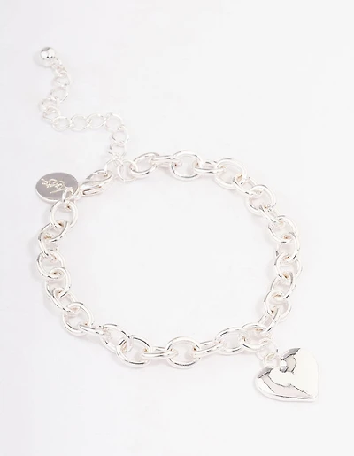 Silver Puffy Heart Chain Bracelet