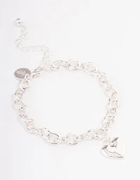 Silver Puffy Heart Chain Bracelet
