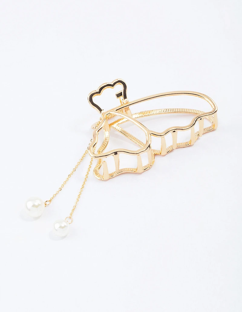 Gold Butterfly & Pearl Hair Claw Clip