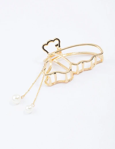 Gold Butterfly & Pearl Hair Claw Clip